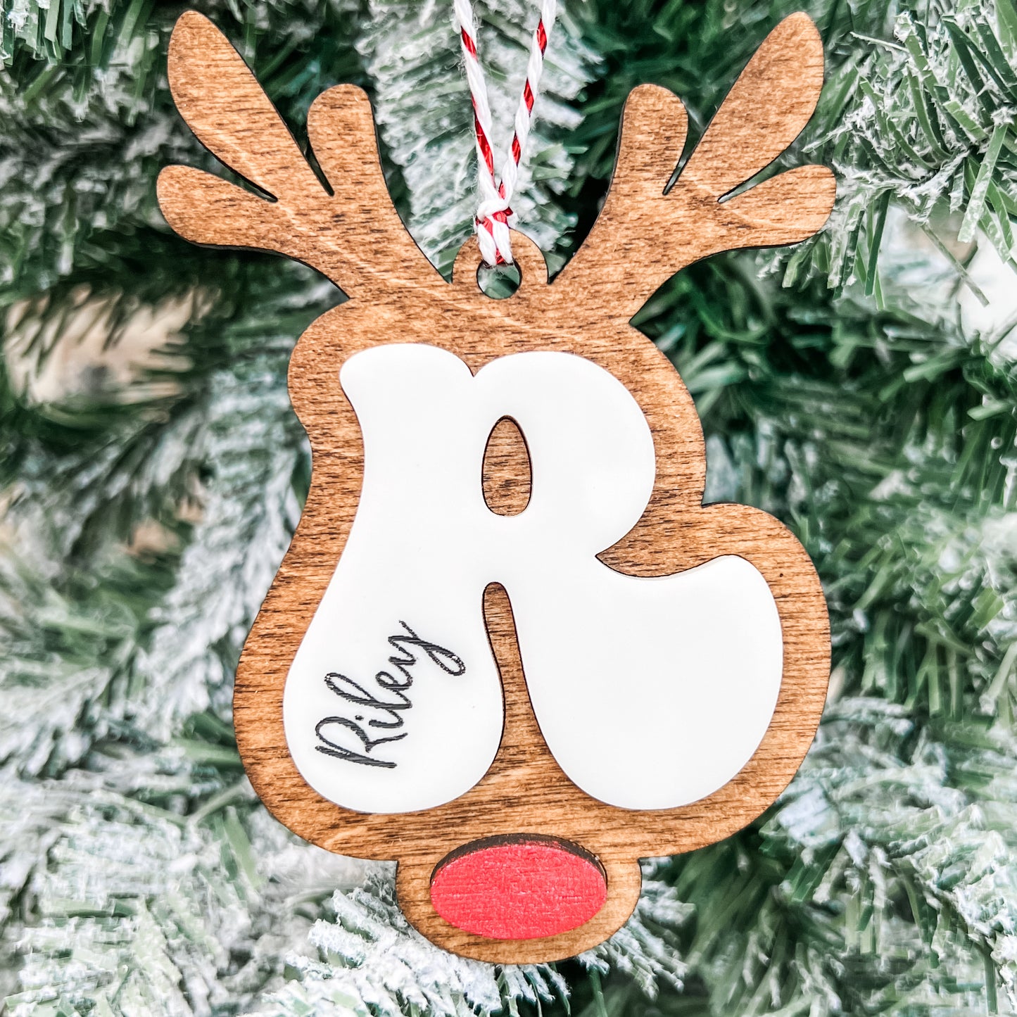 Wooden Reindeer Initial Ornament