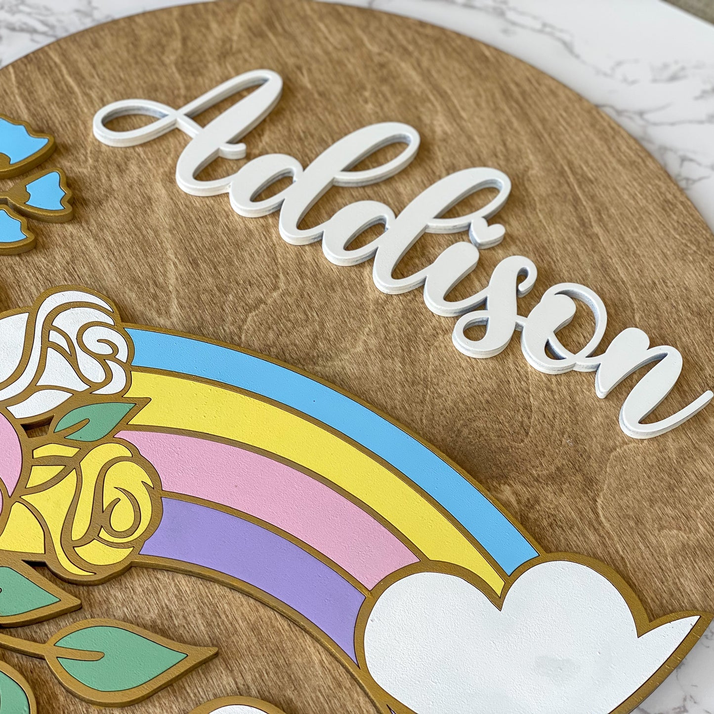 Rainbow and Roses Name Sign
